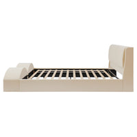 Queen Size Upholstered Platform Bed Frame with Dual Cat Caves, LED Lighted Pet Nests at Footboard, Beige
