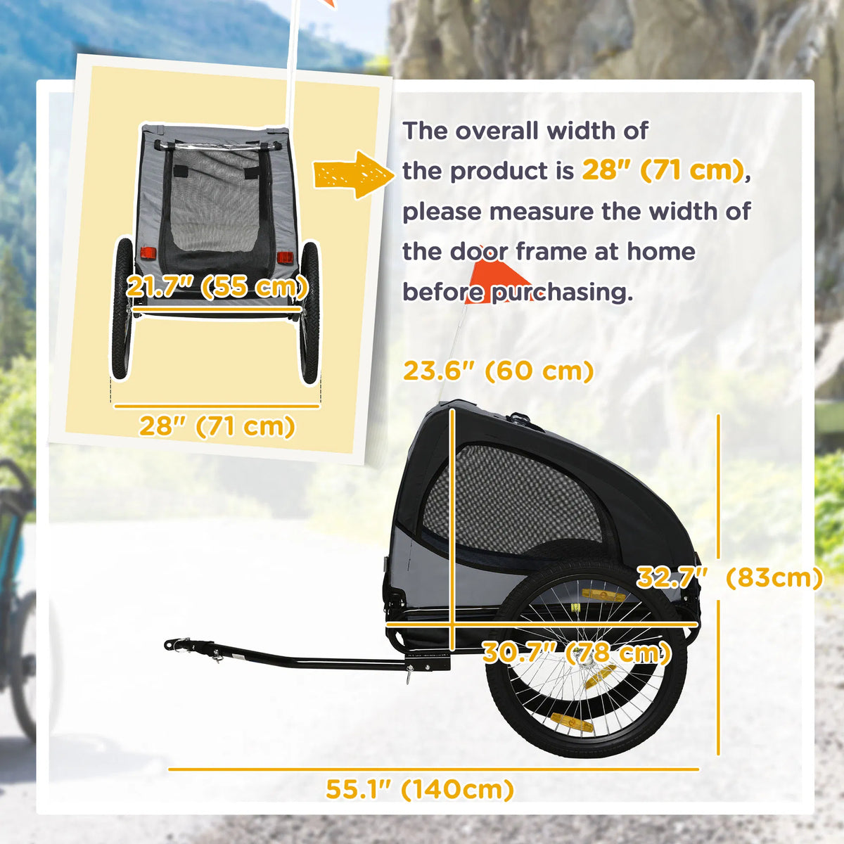 Dog Bike Trailer with Hitch Coupler, Quick Release Wheels, Reflectors, Flag for Medium Dogs, Black