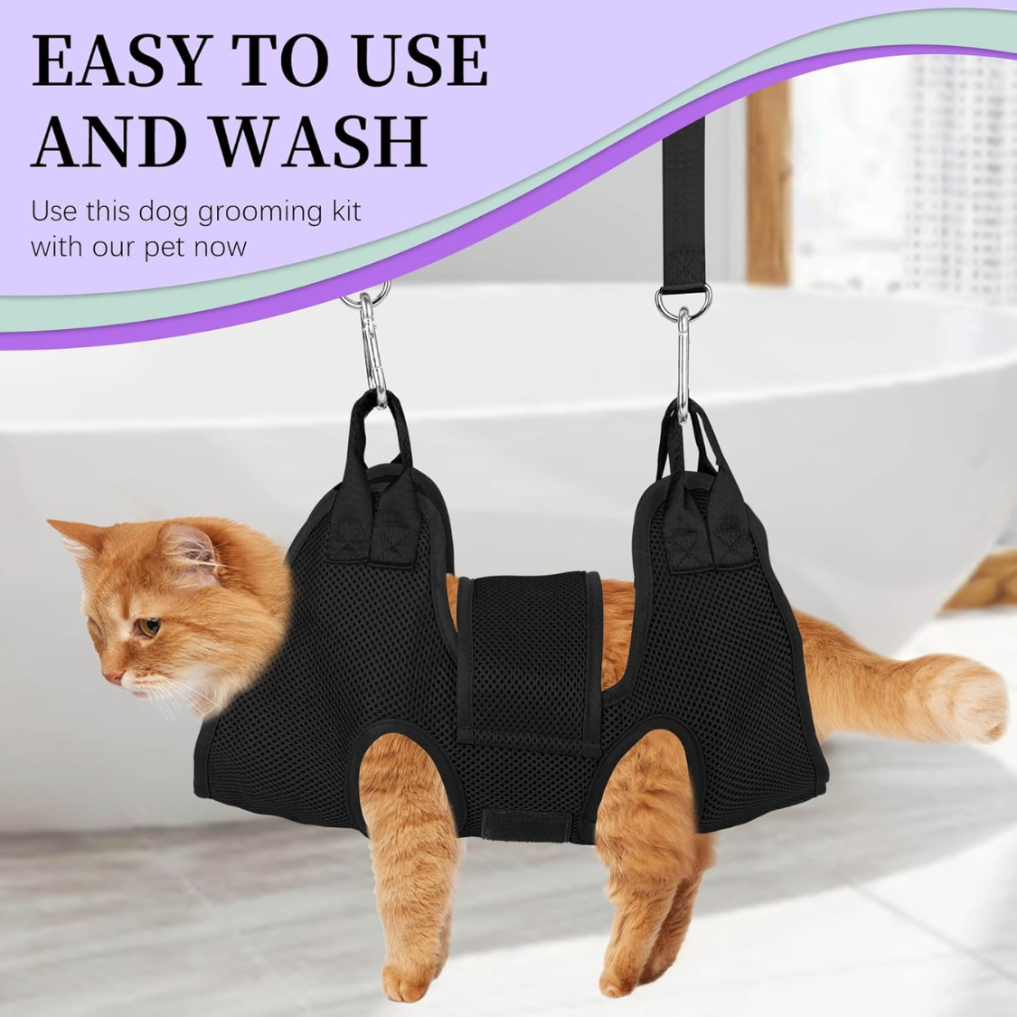 Cat Grooming Hammock Kit For Cats Dogs Up To 12 Lb, Hanging Harness And Sling For Nail Trimming, Includes Clippers Trimm