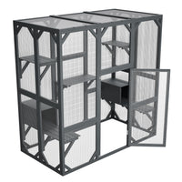 71" x 37" x 71" Outdoor Cat Enclosure, Large Wooden Cat Cage with Mesh Panels & Waterproof Roof, Well-Ventilated & Escap