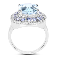 7.41 Carat Genuine Blue Topaz and Tanzanite .925 Sterling Silver Ring