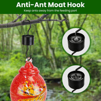 1Pc Glass Hummingbird Feeder 33OZ Hand Blown Hummingbird Feeder With 5 Flower Feeding Port Perch Ant Moat Hanging Hook S