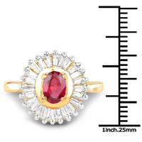 14K Yellow Gold Plated 2.44 Carat Glass Filled Ruby and White Topaz .925 Sterling Silver Ring