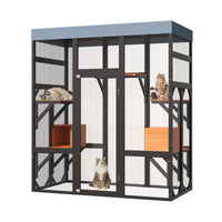 Large Outdoor Cat Enclosure Catio with 5 Platforms & 2 Napping Houses, Secure Metal Wire, Easy Assembly for Indoor & Out