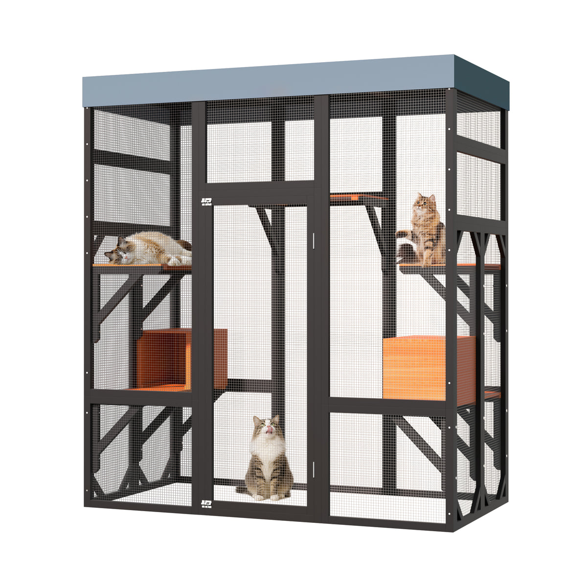 Large Outdoor Cat Enclosure Catio with 5 Platforms & 2 Napping Houses, Secure Metal Wire, Easy Assembly for Indoor & Out