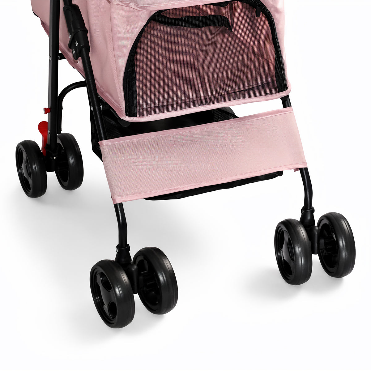 Foldable Pet Stroller for Small Dogs and Cats Under 28 lbs with Multi-Functional Tray, 2 Safety Leashes, Storage Basket 