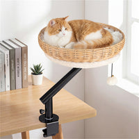 360 Rotatable Desktop Cat Bed Perch, 2-in-1 Workspace Cat Retreat With Jingling Ball Natural Black White