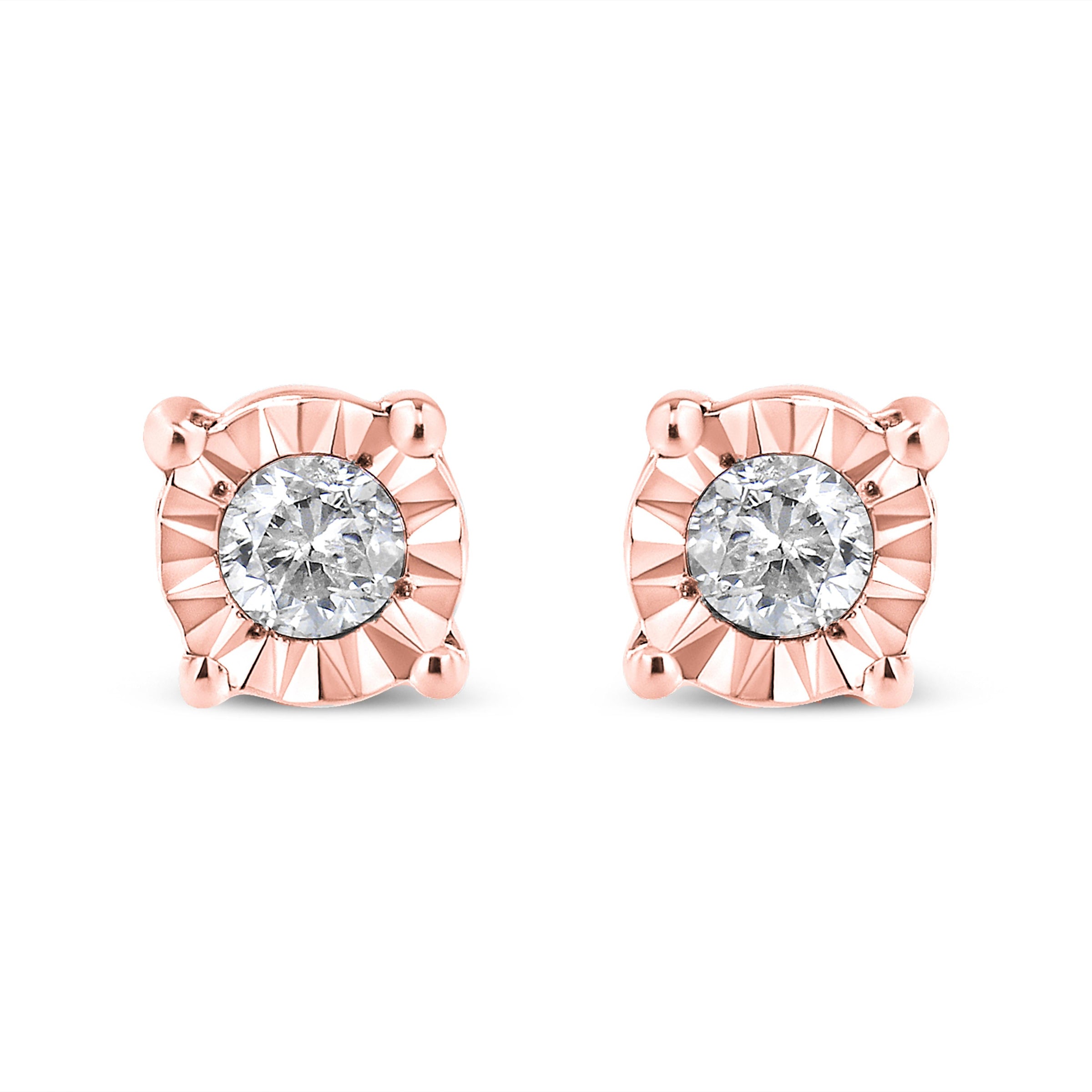 10K Yellow Gold Plated .925 Sterling Silver 1/10 Cttw Round Brilliant-Cut Diamond Miracle-Set Stud Earrings (J-K Color, I3 Clarity)