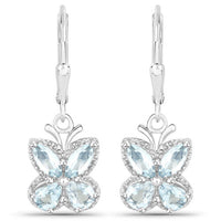 1.76 Carat Genuine Aquamarine .925 Sterling Silver Earrings
