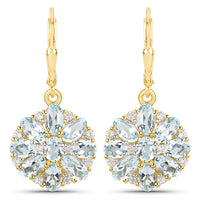 18K Yellow Gold Plated 4.58 Carat Genuine Blue Topaz and White Topaz .925 Sterling Silver Earrings