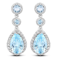 9.46 Carat Genuine Blue Topaz & White Topaz .925 Sterling Silver Earrings