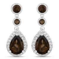 7.34 Carat Genuine Smoky Quartz and White Topaz .925 Sterling Silver Earrings