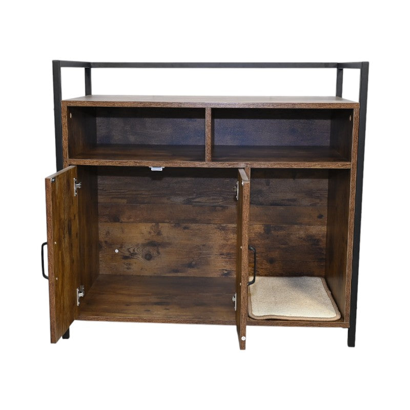 Rustic Brown Wooden Cat Litter Box Enclosure, Spacious Hidden Cat Litter Box with Scratching Mat Furniture for Bedroom, 
