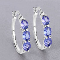 1.99 Carat Genuine Tanzanite and White Diamond .925 Sterling Silver Earrings