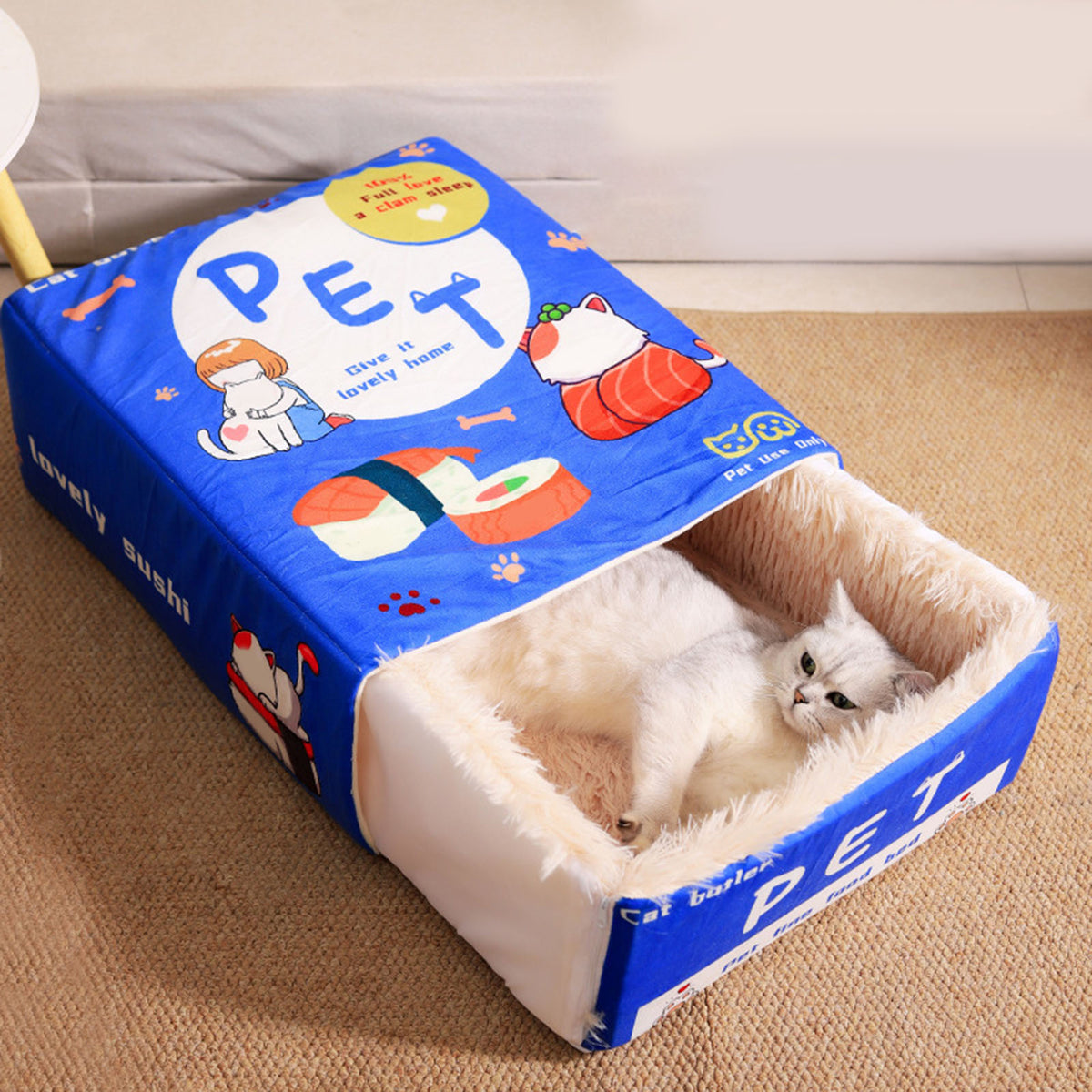 Snack Box Cat Bed Cartoon Rectangular Fully Enclosed Four Season Universal Multifunctional Soft Pet Bed For Home Travel 