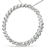 .925 Sterling Silver 3/4 Cttw Round Diamond Spiral Curved Circle Pendant 18" Necklace (I-J Color, I3 Clarity)