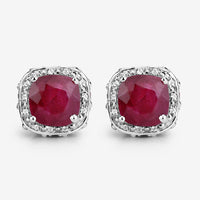 6.12 Carat Dyed Ruby, Ruby and White Topaz .925 Sterling Silver Earrings