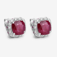 6.12 Carat Dyed Ruby, Ruby and White Topaz .925 Sterling Silver Earrings