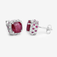 6.12 Carat Dyed Ruby, Ruby and White Topaz .925 Sterling Silver Earrings