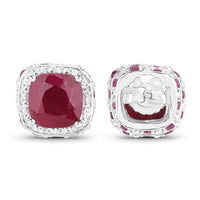 6.12 Carat Dyed Ruby, Ruby and White Topaz .925 Sterling Silver Earrings