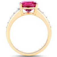 2.70 Carat Genuine Rubellite and White Diamond 14K Yellow Gold Ring