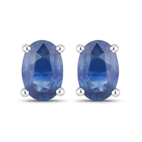 0.96 Carat Genuine Blue Sapphire 14K White Gold Earrings