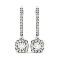 Cushion Shape Halo Style Diamond Drop Earrings in 14k White Gold (1/2 cttw)