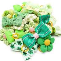 20Pcs Green Dog Hair Bows With Rubber Bands For Small Medium Dogs