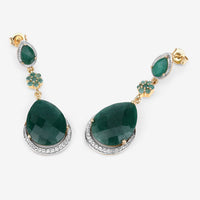 22.70 Carat Dyed Emerald and White Topaz .925 Sterling Silver Earrings