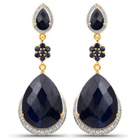 30.04 Carat Dyed Sapphire, Blue Sapphire and White Topaz .925 Sterling Silver Earrings