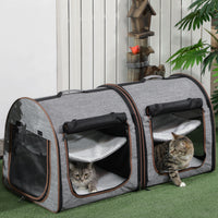 39" Portable Soft-Sided Cat Carrier, Cat Kennel, Travel Dog Crate with Divider, Two Compartments, Soft Cushions & Storag