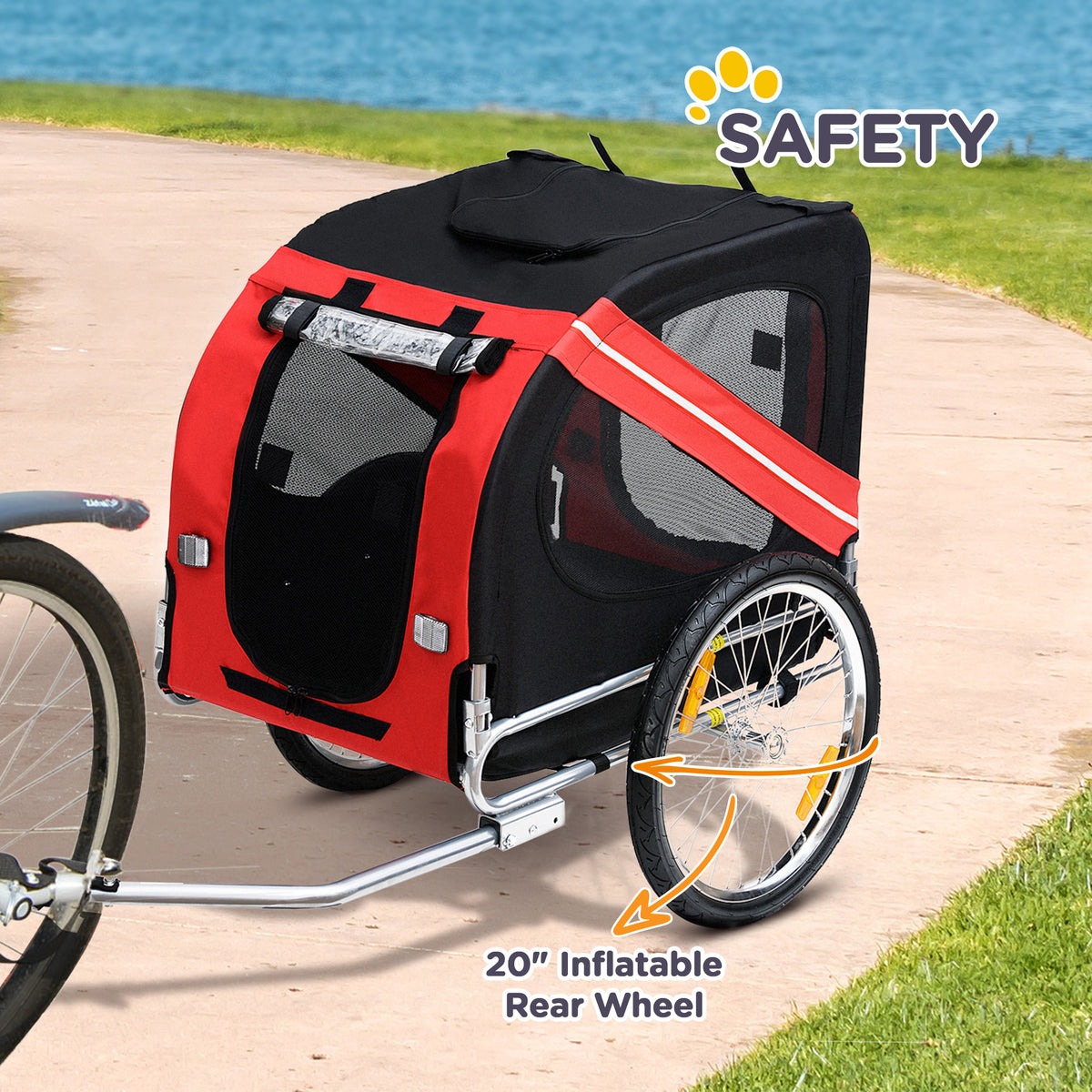 Dog Bike Trailer, Pet Wagon Bicycle Trailer with Easy Folding Cart Frame, 20" Large Rubber Wheels, 3 Entrances, Mesh Scr