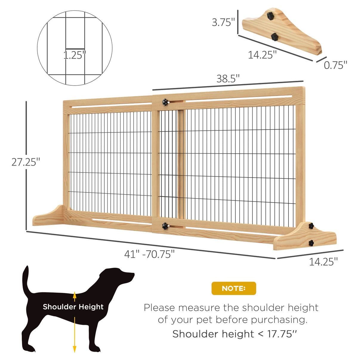 71" W x 27" H Extra Wide Freestanding Pet Gate with Adjustable Length Dog, Cat, Barrier for House, Doorway, Hallway, Nat