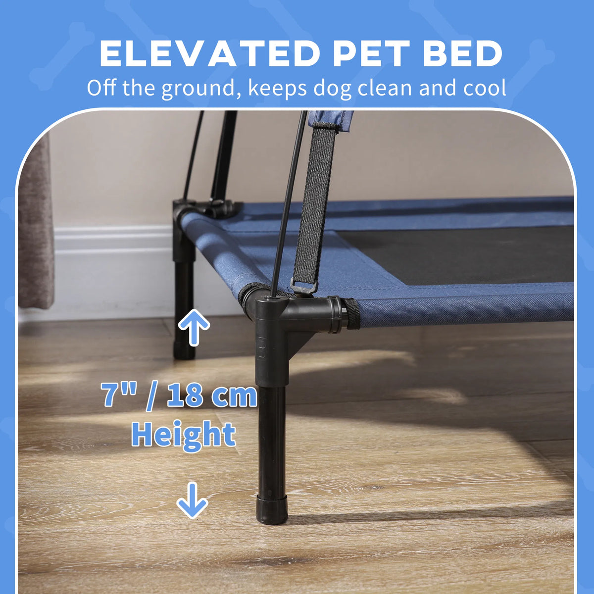 Elevated Dog Bed with Canopy, Portable Raised Dog Cot for L Sized Dogs, Indoor & Outdoor, 36" x 30" x 35", Dark Blue