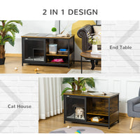Wooden Cat Crate, Furniture Style Dog Cage, Puppy Kennel Indoor, End Table Pet House with Cushion and Sliding Doors, Rus