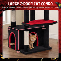 Gothic 5-Level Cat Tree 63" Tall with Sisal Scratching Posts Black Red Cat Tower