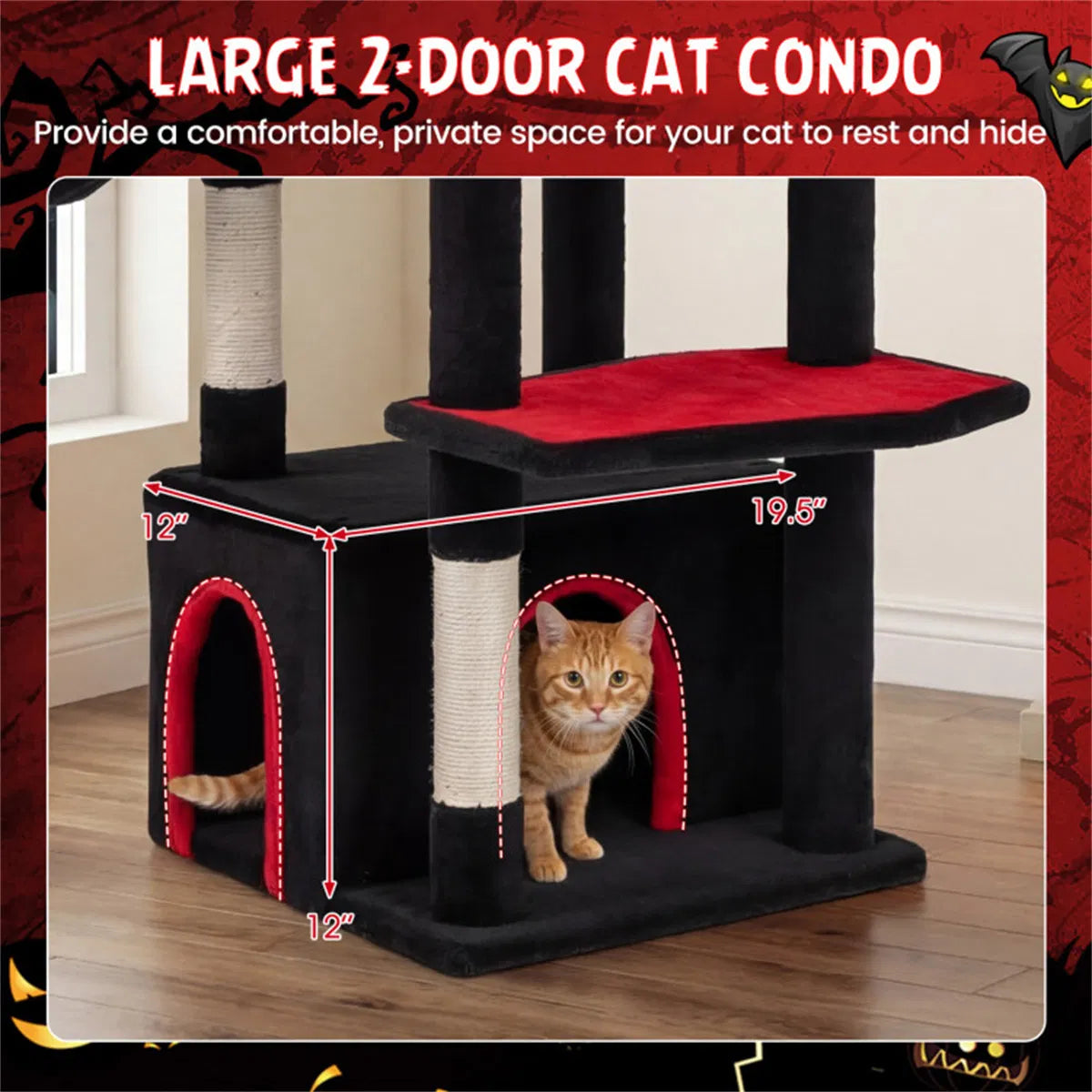 Gothic 5-Level Cat Tree 63" Tall with Sisal Scratching Posts Black Red Cat Tower