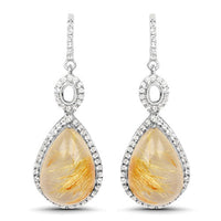 10.04 Carat Genuine Golden Rutile And White Topaz .925 Sterling Silver Earrings