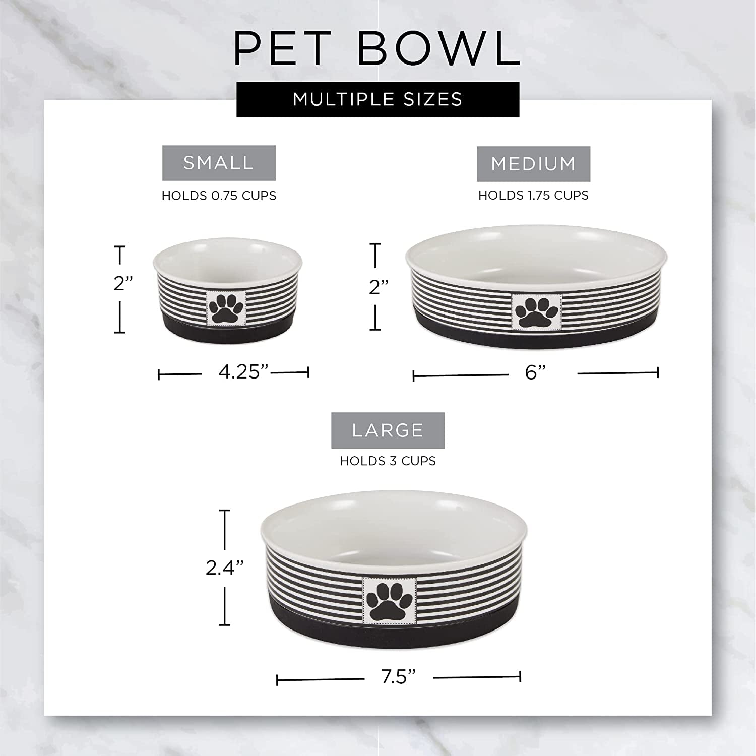 Paw & Patch Ceramic Pet Collection, Medium Set, 6X2", Gray, 2 Piece - BIG FRENCHIES