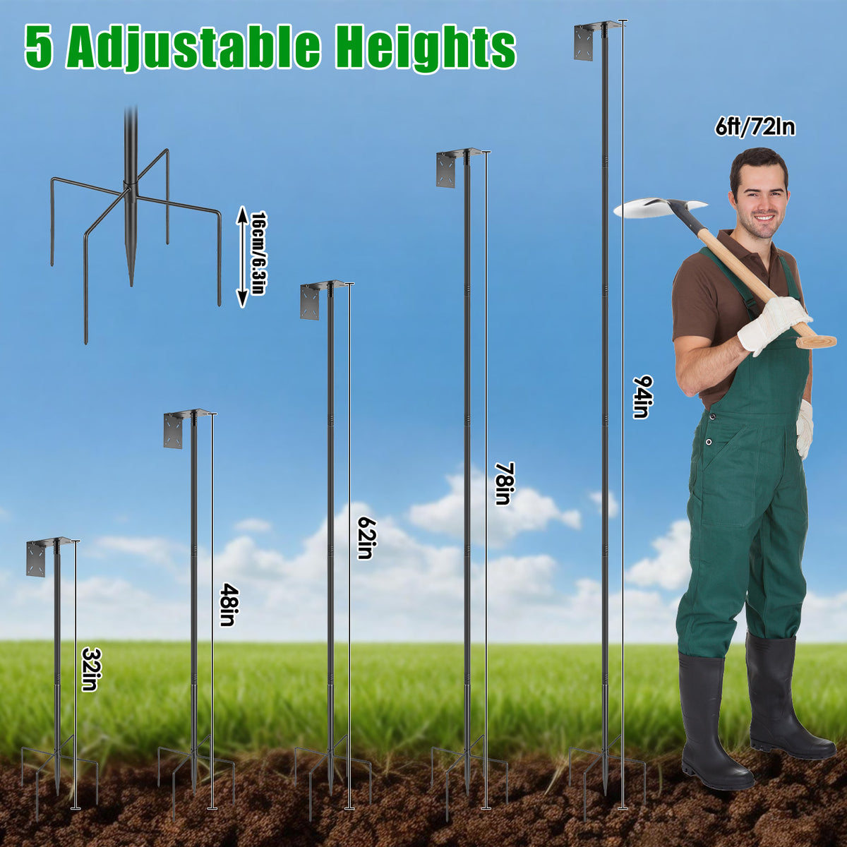 1Pc 94Inch Squirrel Proof Bird Feeder Pole Heavy-Duty Bird House Pole Outdoor Bird Feeding Station With 5 Adjustable Hei