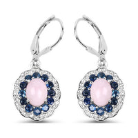 4.00 Carat Genuine Opal Pink, Blue Sapphire and White Topaz .925 Sterling Silver Earrings