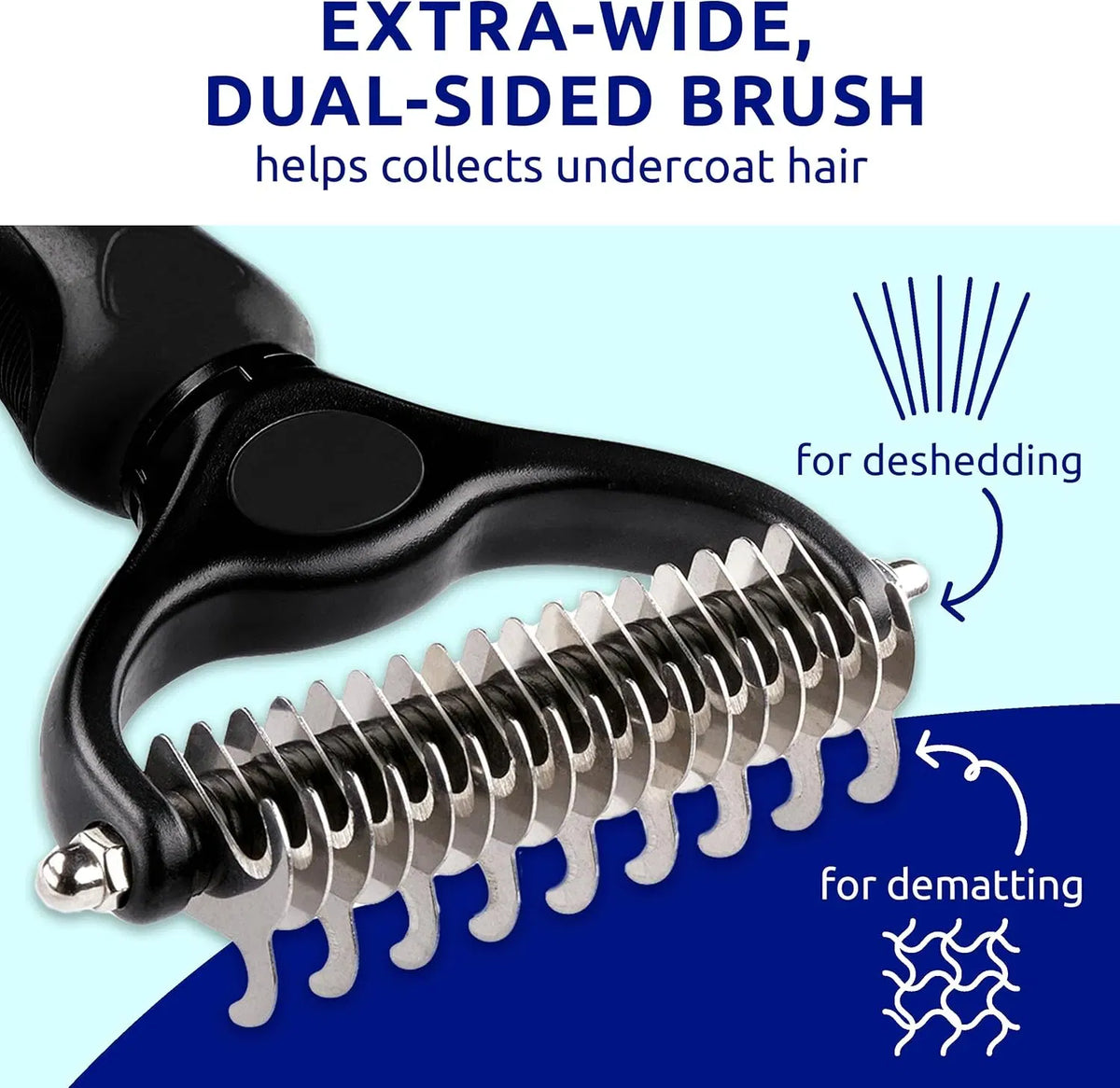 Black pet hair removal dog brush for hair removal - indoor cats use cat brush, long and short haired dogs use double-sid