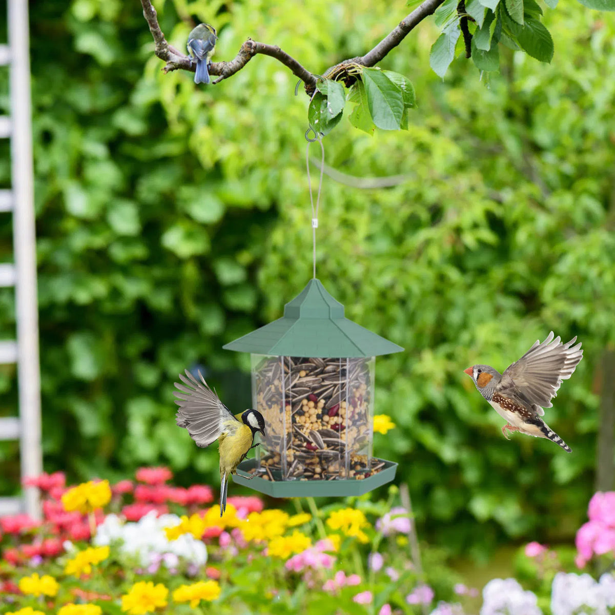 Hanging Gazebo Wild Bird Feeder Outdoor Bird Seed Station with Large Capacity 6 Feeder Ports for Garden Patio Park Weath