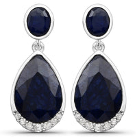 7.90 Carat Dyed Sapphire and White Diamond .925 Sterling Silver Earrings