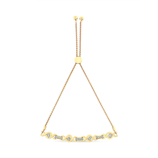 14K Yellow Gold Plated .925 Sterling Silver Channel Set Diamond Accent Twist 4â€-10â€ Adjustable Bolo Bracelet (I-J Color, I3 Clarity)