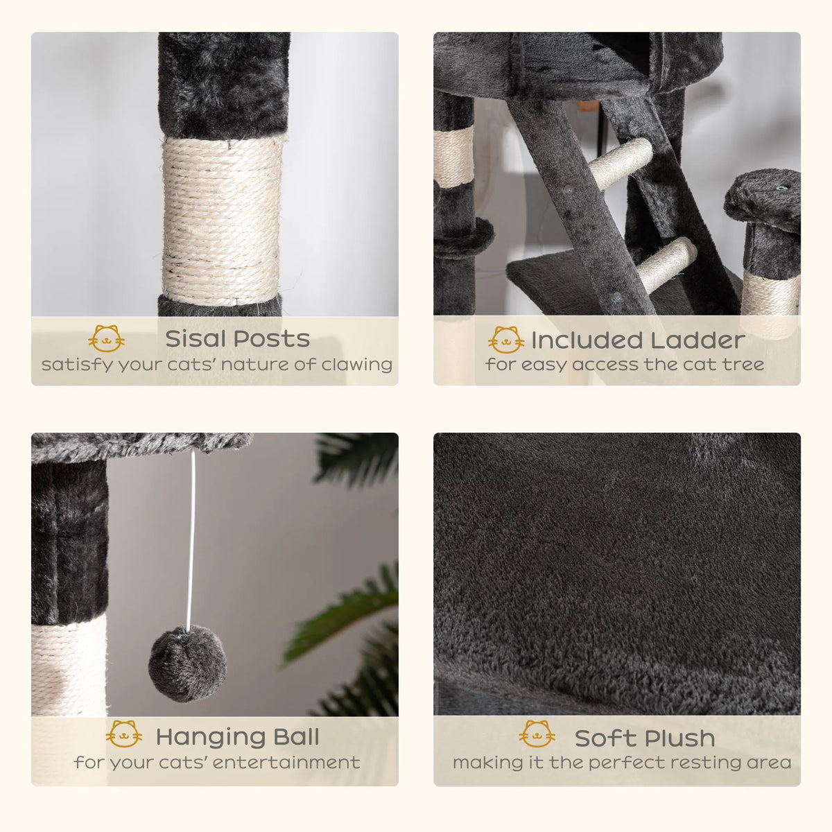 94"-102" Floor to Ceiling Cat Tree High Cat Condo Scratching Post Activity Center Multi-Level Play House Dark Grey