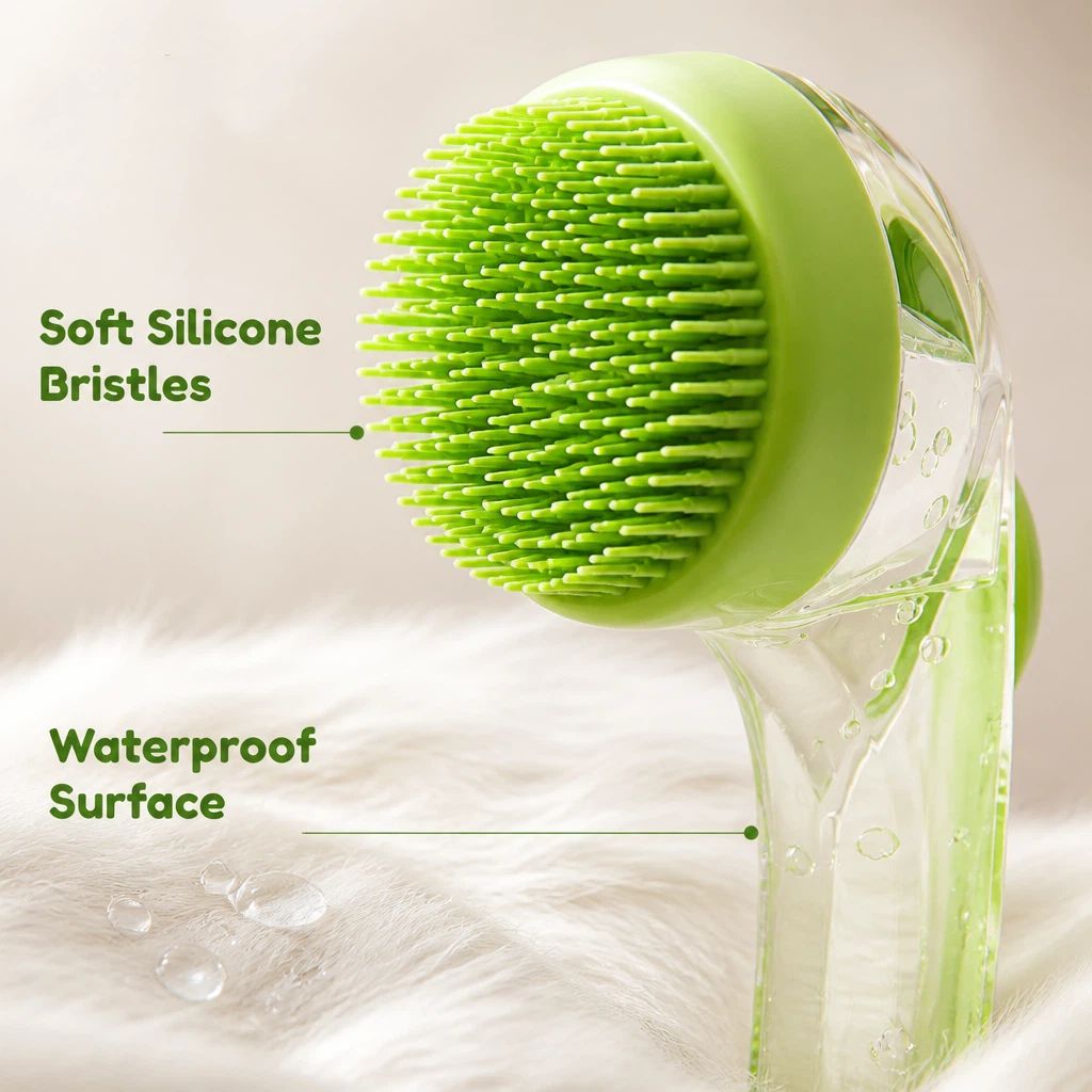 2 Pack Long & Short Handheld Dog Cat Shower Brush With Liquid Dispenser, Soft Silicone Grooming Brush For Pet Bathing & 