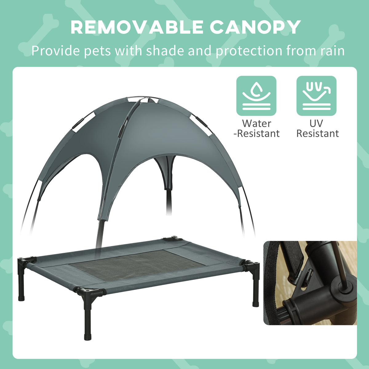 Elevated Dog Bed with Removable Canopy, Outdoor Dog Cot with UV Protection Canopy Shade, 30 inch Pet Bed for Camping, Gr