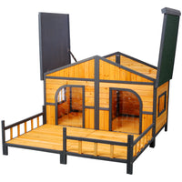 Wooden Large Dog House Outdoor Double XL Dog Kennel with Elevated Floor and Porch, Weatherproof Puppy Shelter for Small 