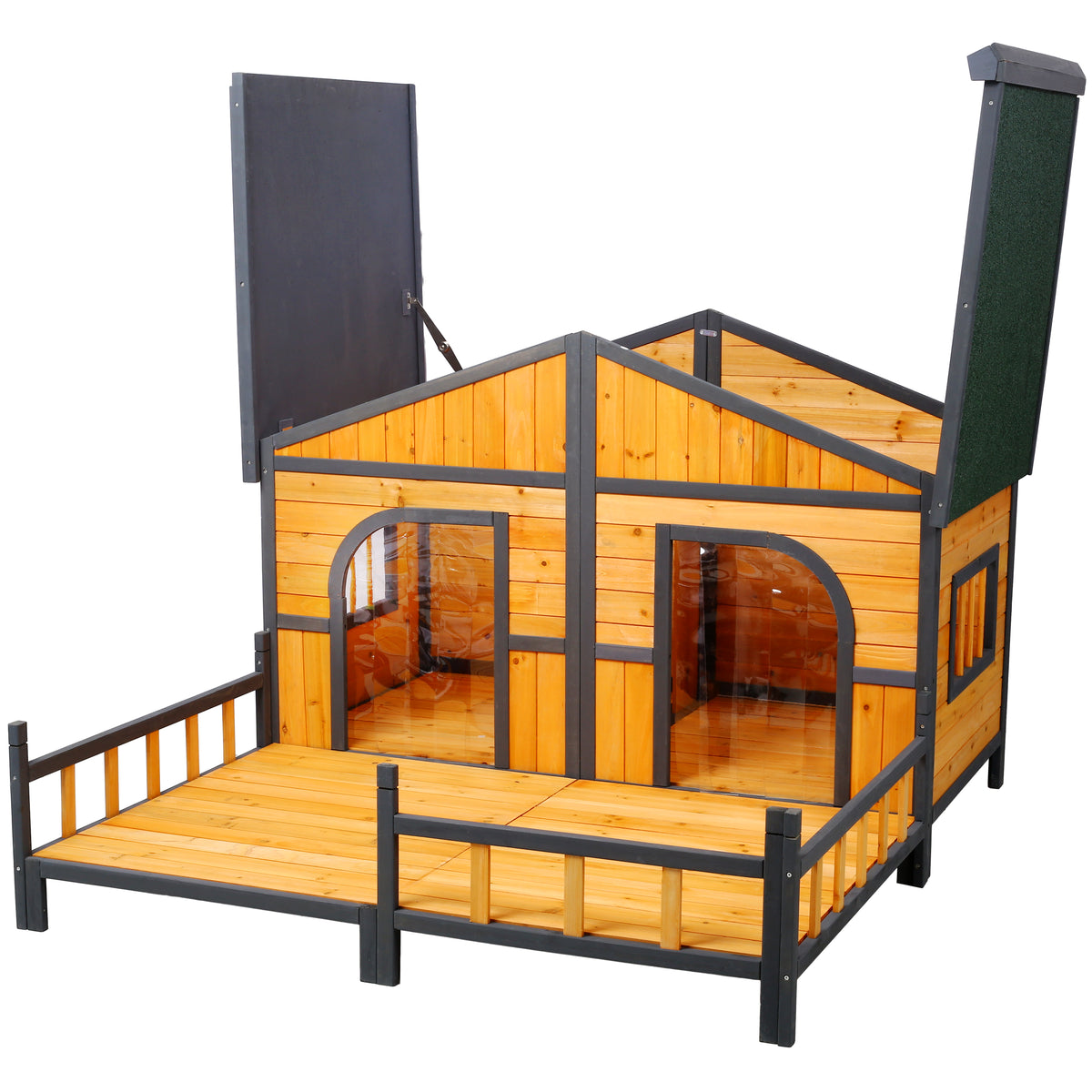 Wooden Large Dog House Outdoor Double XL Dog Kennel with Elevated Floor and Porch, Weatherproof Puppy Shelter for Small 